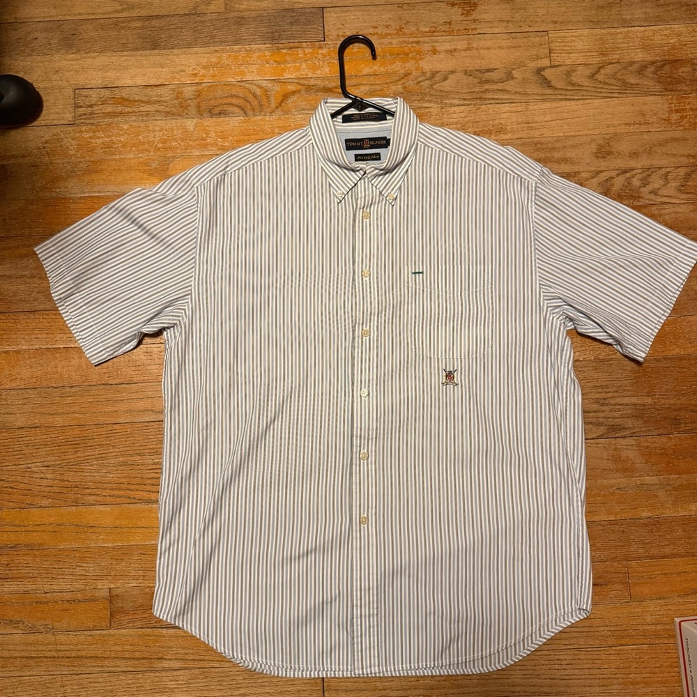 Tommy‎ Hilfiger White and Gray Striped Casual Shirt